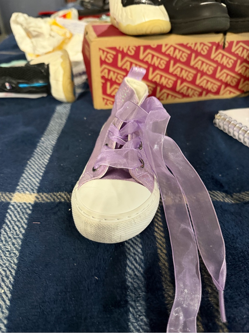 Kids Purple Low-Top Sneakers with Sheer Ribbon Laces